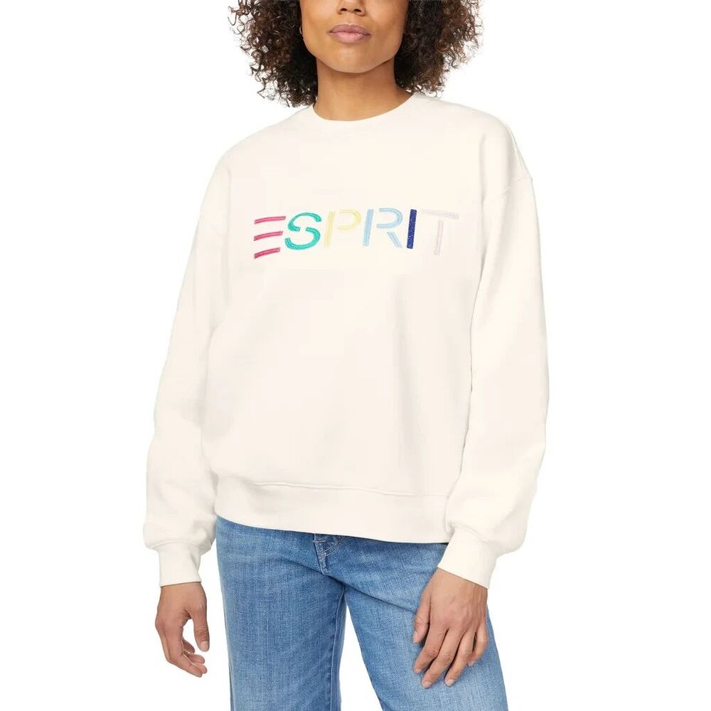 Esprit Women's Logo Fleece Crewneck Cream Viral 80's Vintage NWT Cream Large L